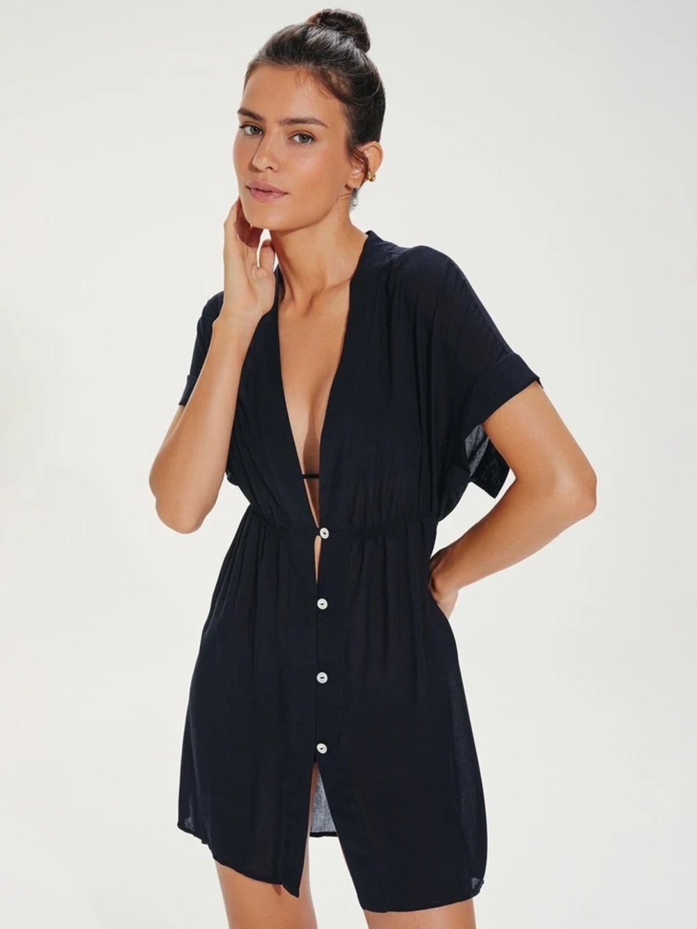 Vix Paula Hermanny Fuji Caftan Swim Cover Up Dress in Black Medium
